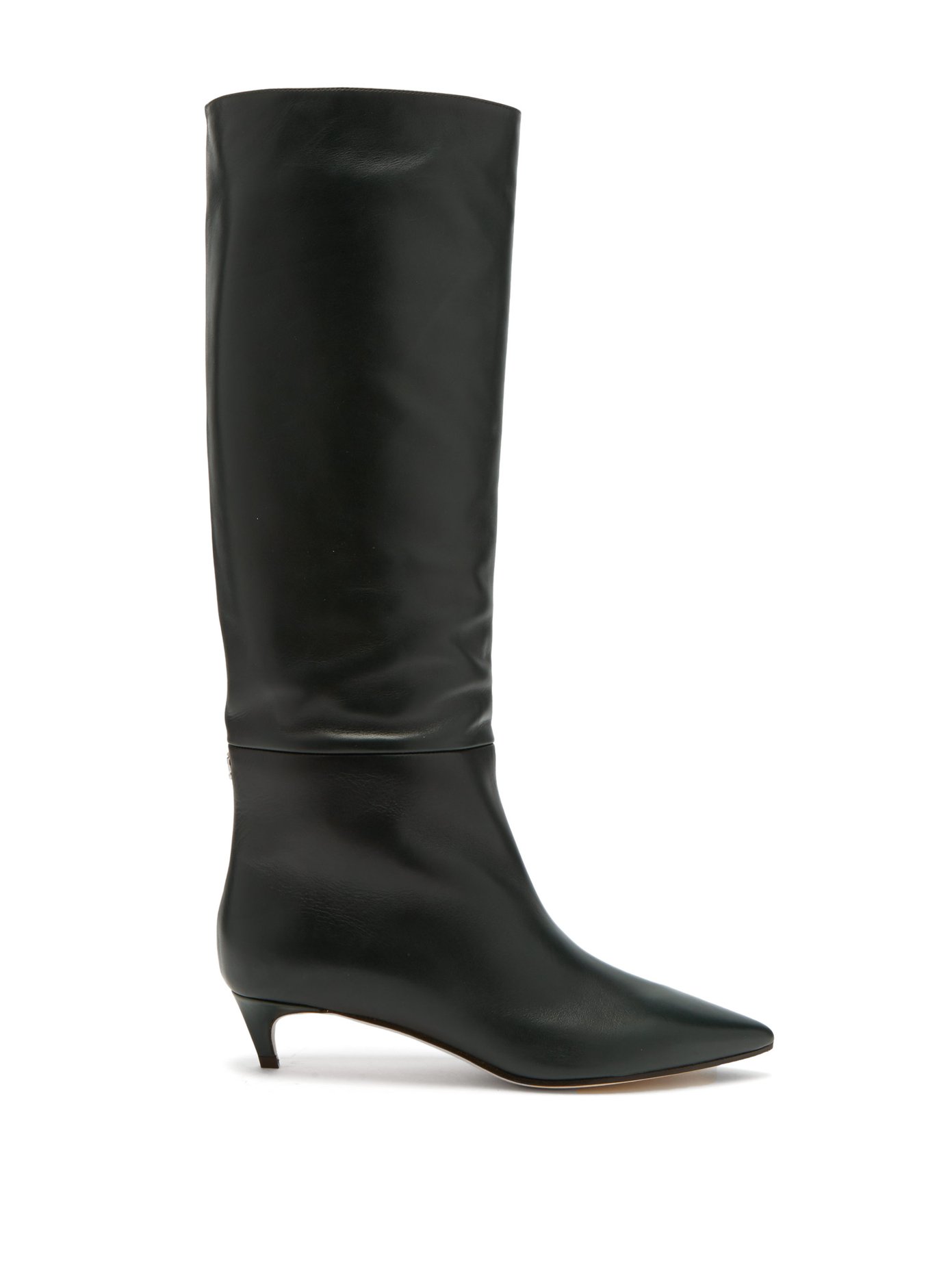 black leather knee high boots kitten heel