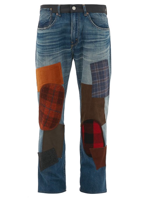 coloured patchwork jeans