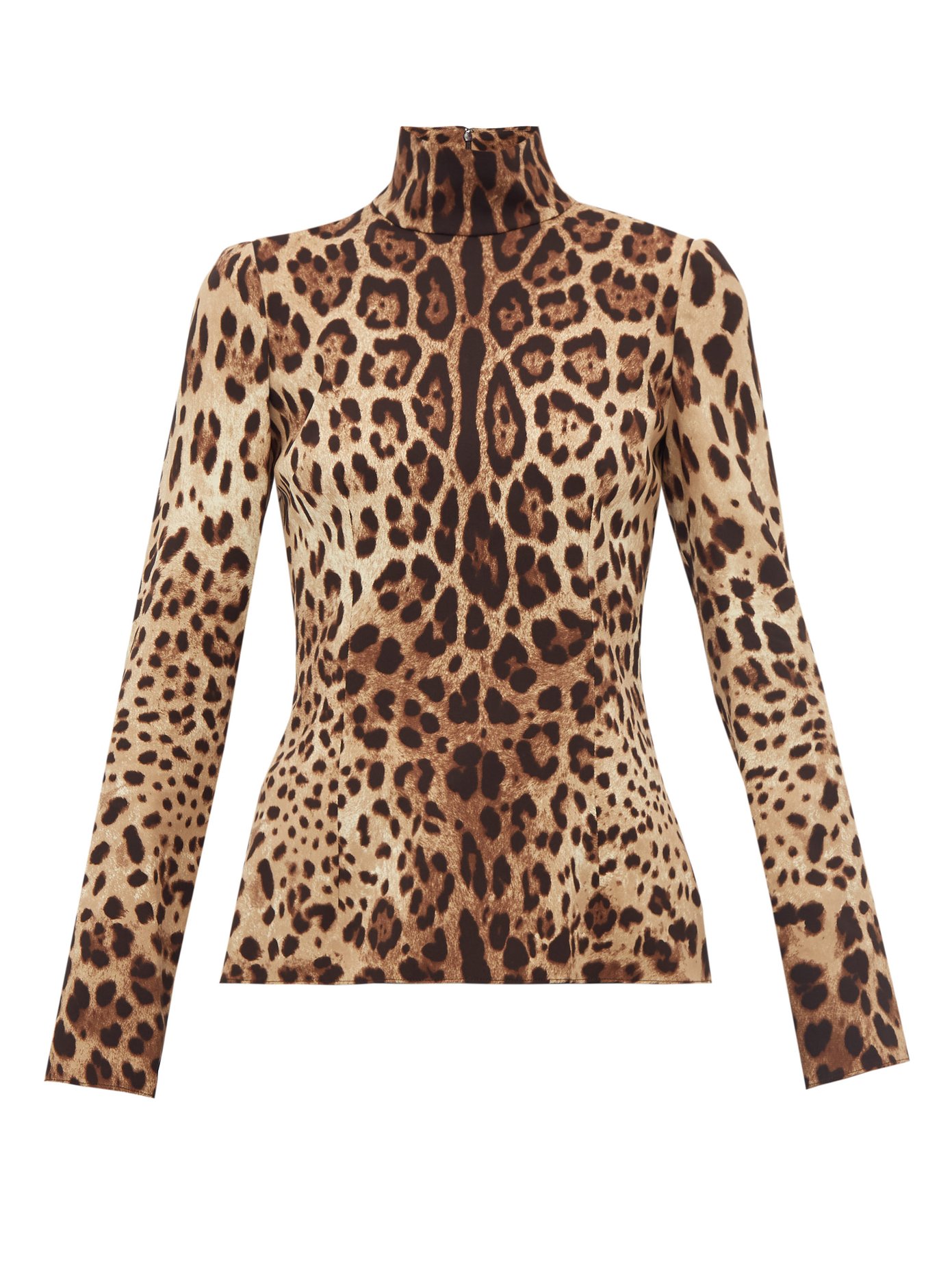 Leopard-print high-neck silk top 