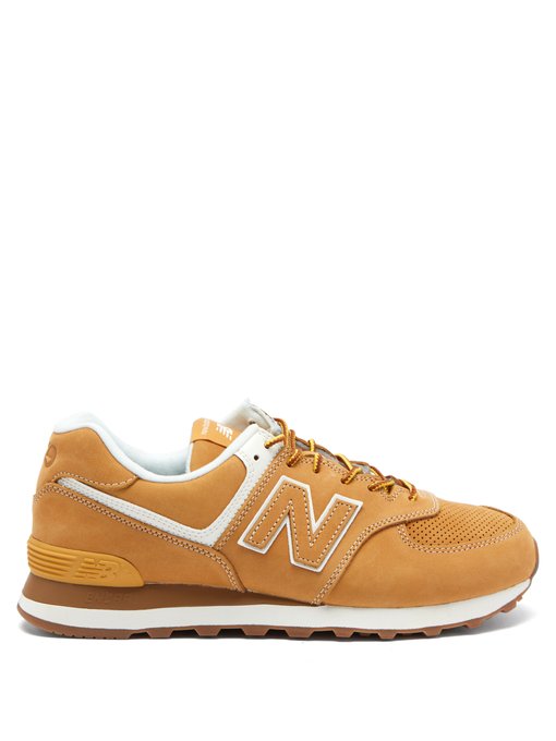 new balance beige & orange 574 trainers