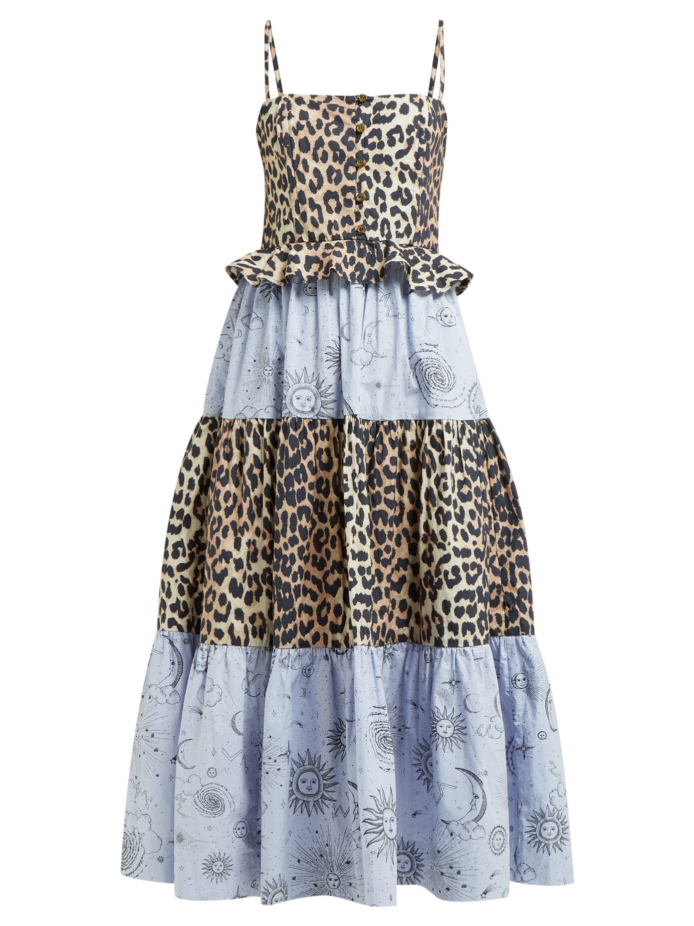 ganni blue leopard print dress
