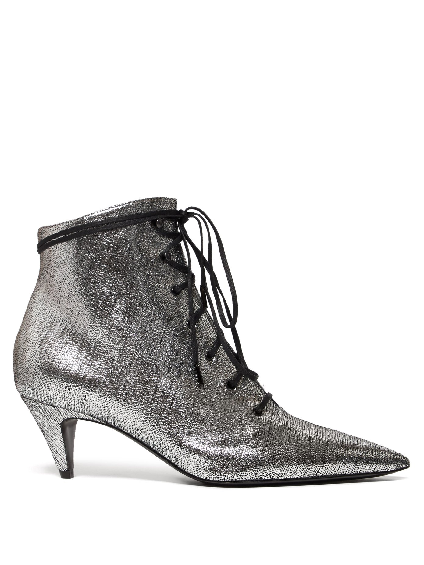metallic lace up boots