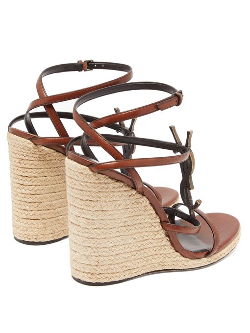 Cassandra YSL-monogram leather wedge sandals | Saint Laurent ...