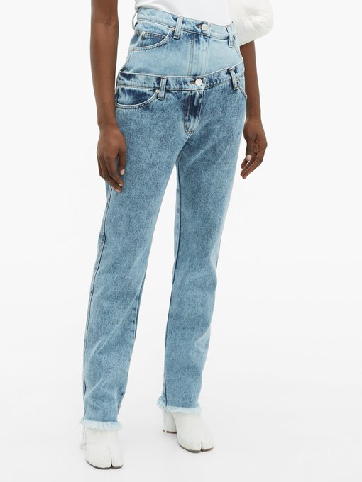 Double-layered frayed cotton jeans 