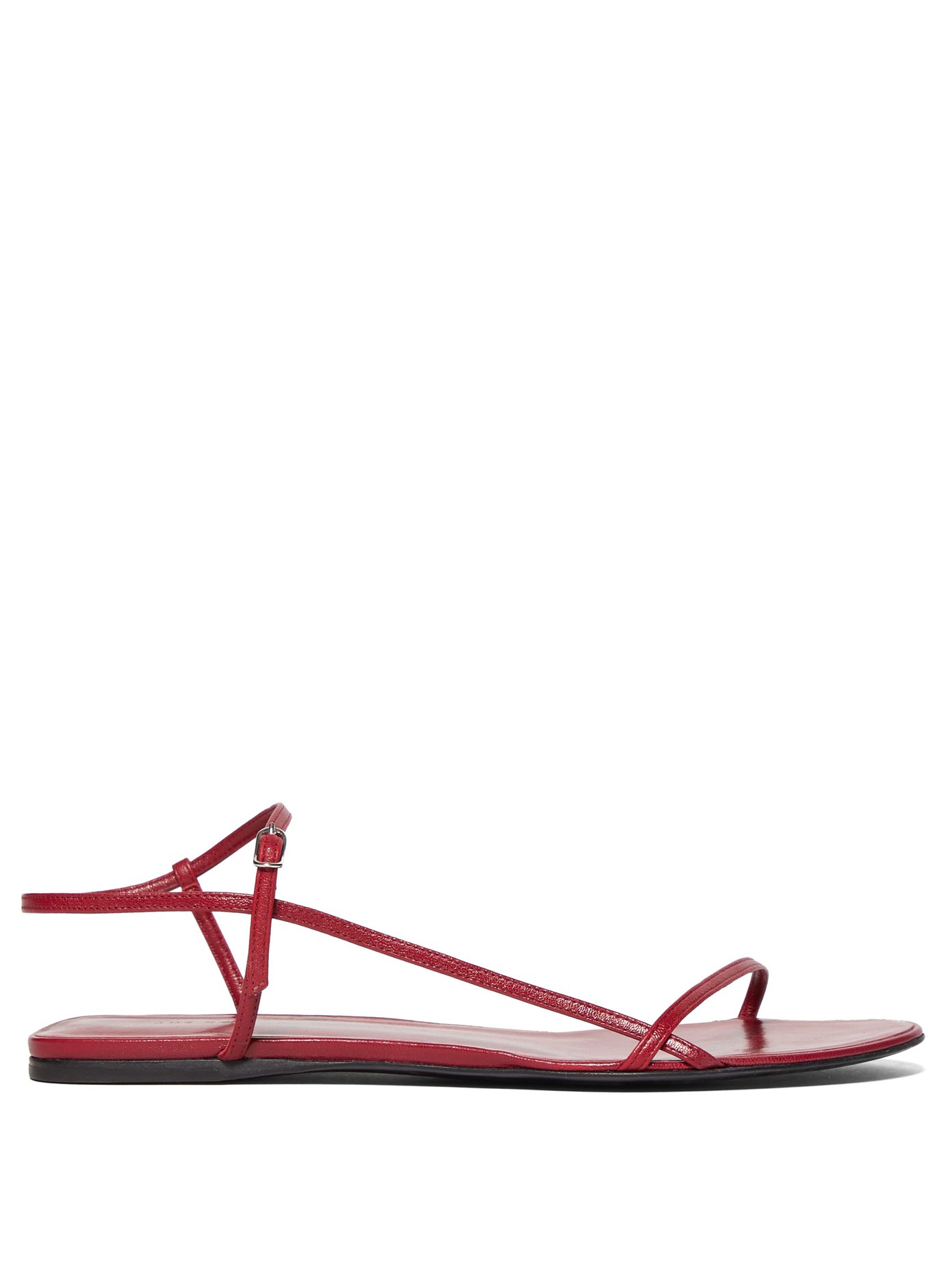 Bare Flat Leather Sandals In Red 