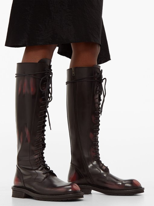 Knee-high distressed-leather boots 
