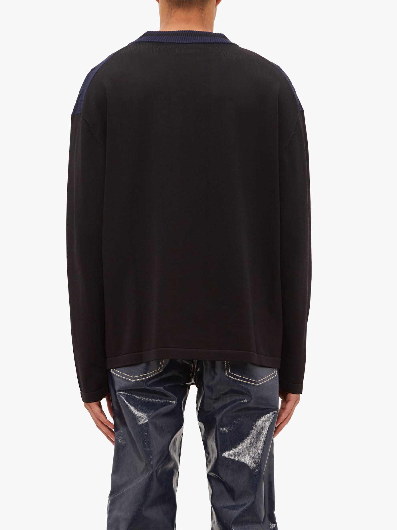 Shop Eytys Exodus V-neck Cable-knit Sweater In Black Blue