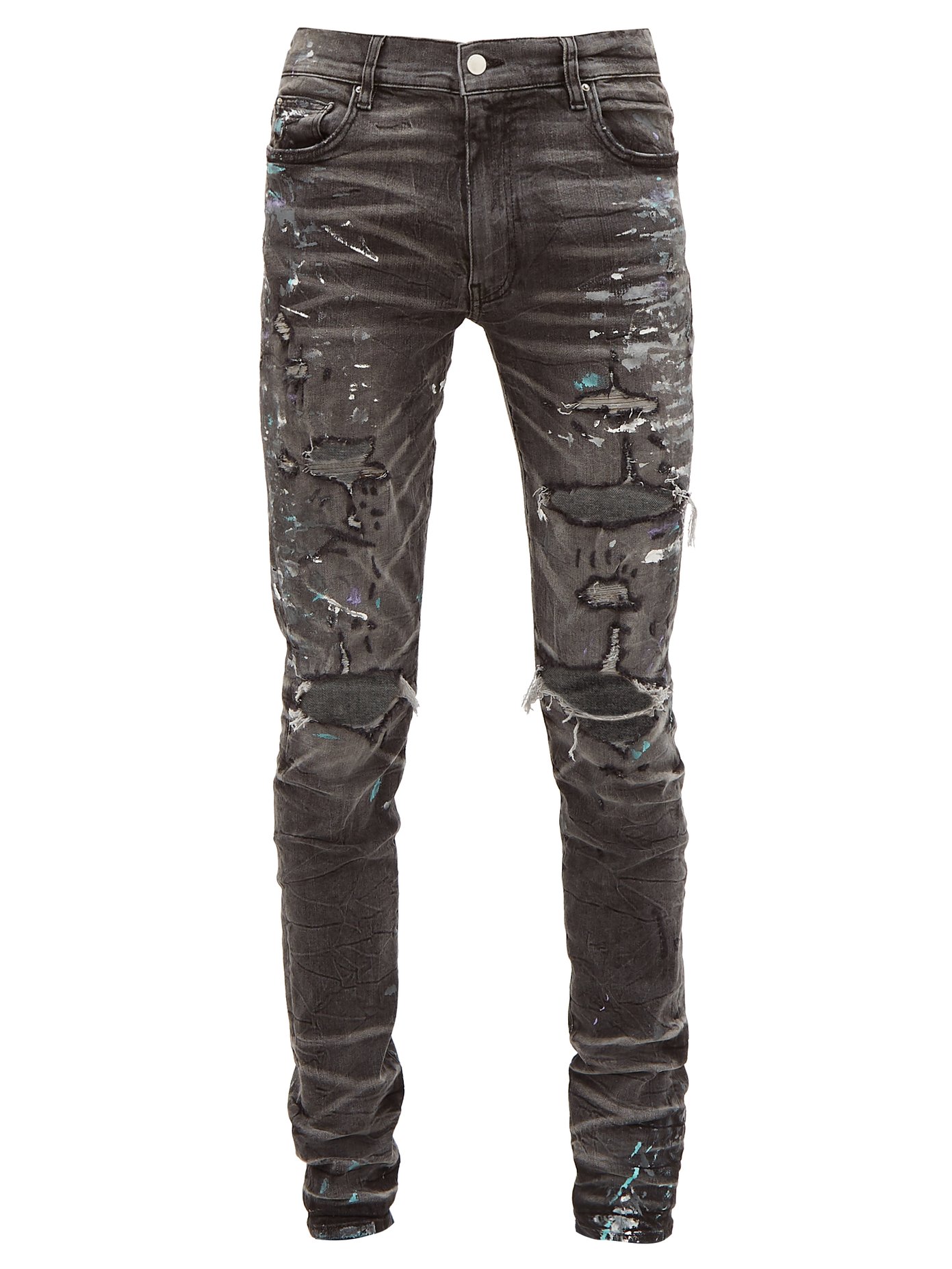distressed paint jeans