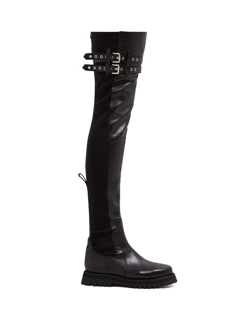 black leather thigh high boots