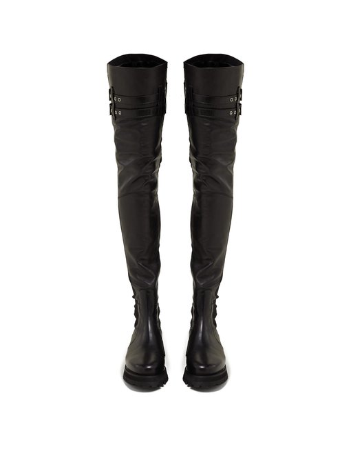 Buckled trek-sole leather thigh-high 