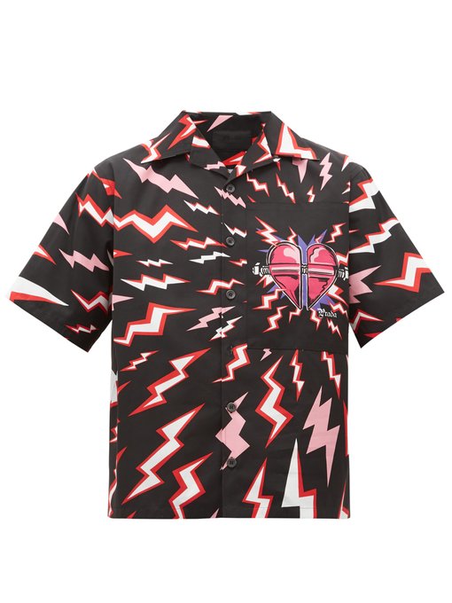 Lightning-print heart-patch shirt | Prada | MATCHESFASHION UK