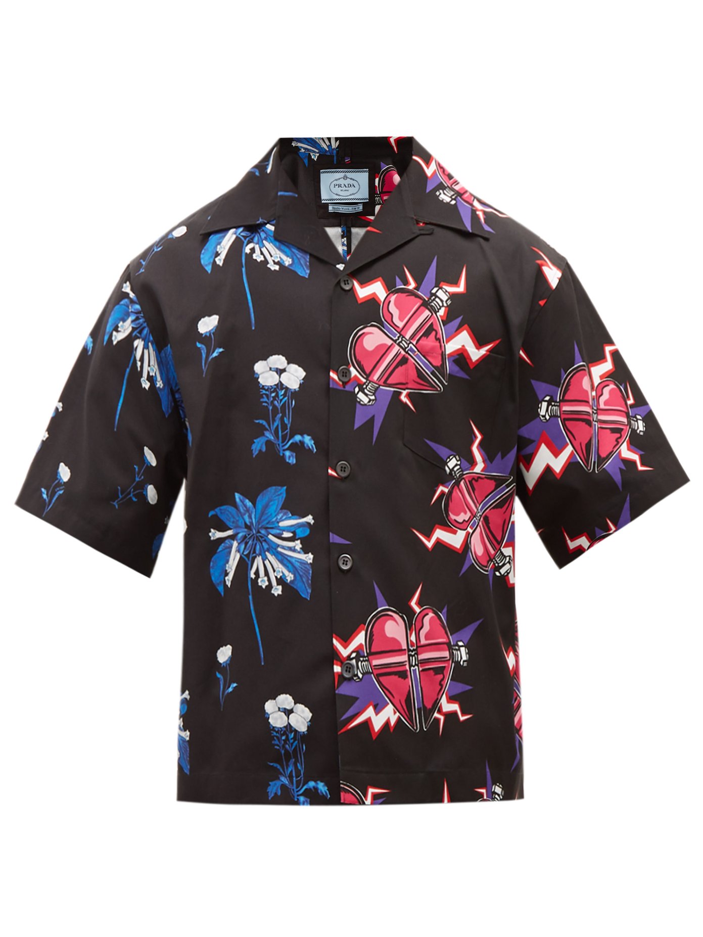 Flower and heart-print cotton shirt 