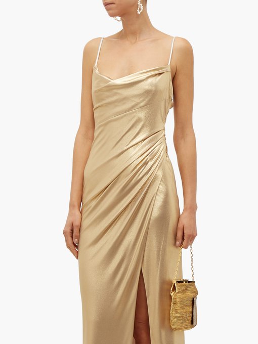 gold metallic midi dress