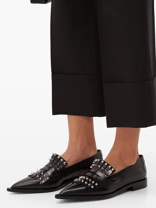 Studded point-toe leather loafers 