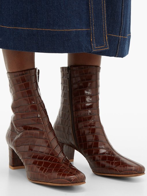 croc effect ankle boots
