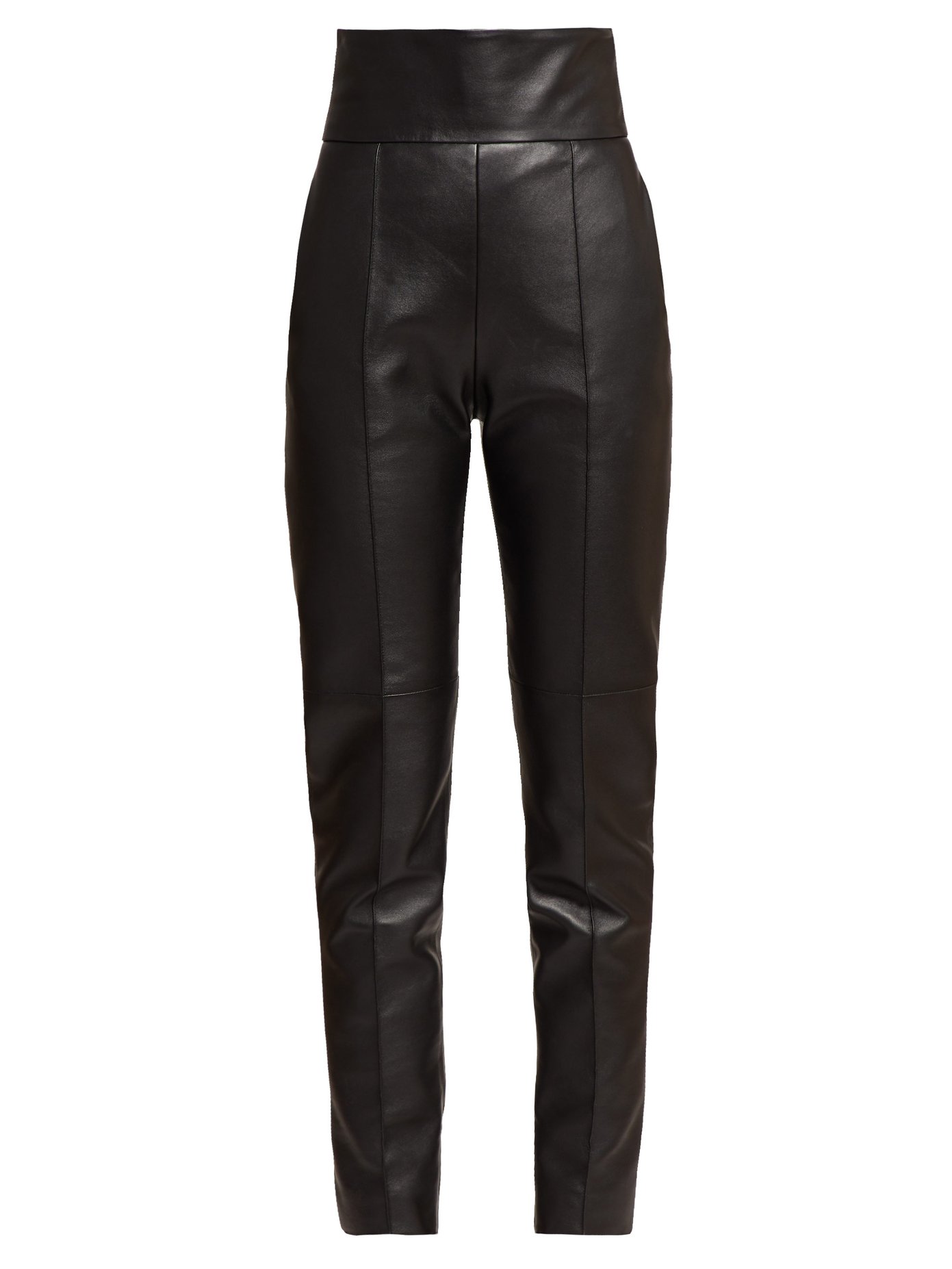High-rise slim-fit leather trousers 