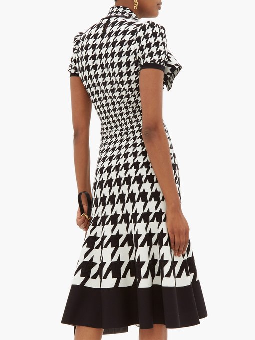 Houndstooth-jacquard pussy-bow knitted 