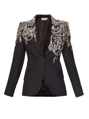 Crystal-embellished single-breasted crepe blazer | Alexander McQueen ...