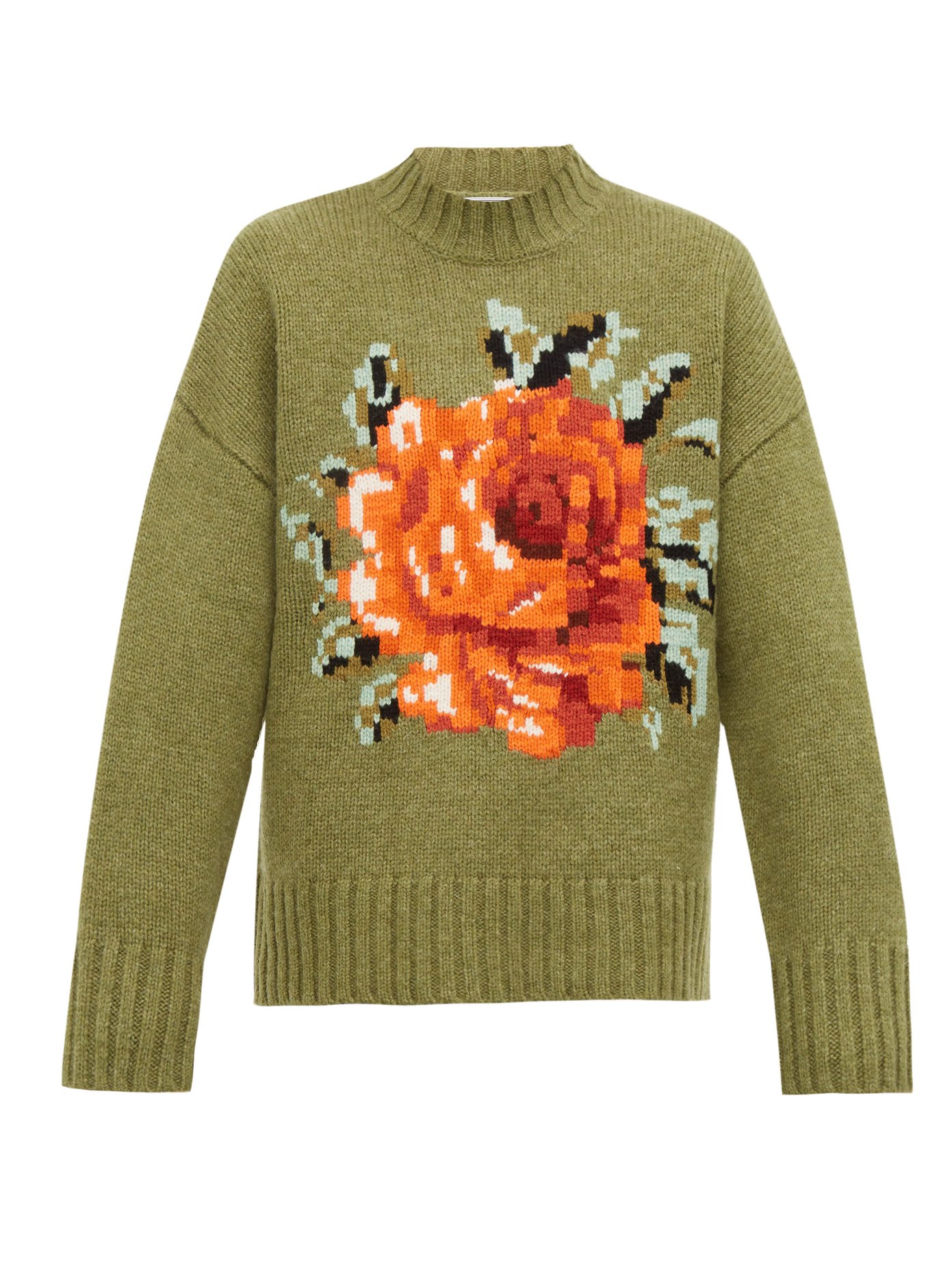 Oversized Floral Intarsia Wool Sweater Ami