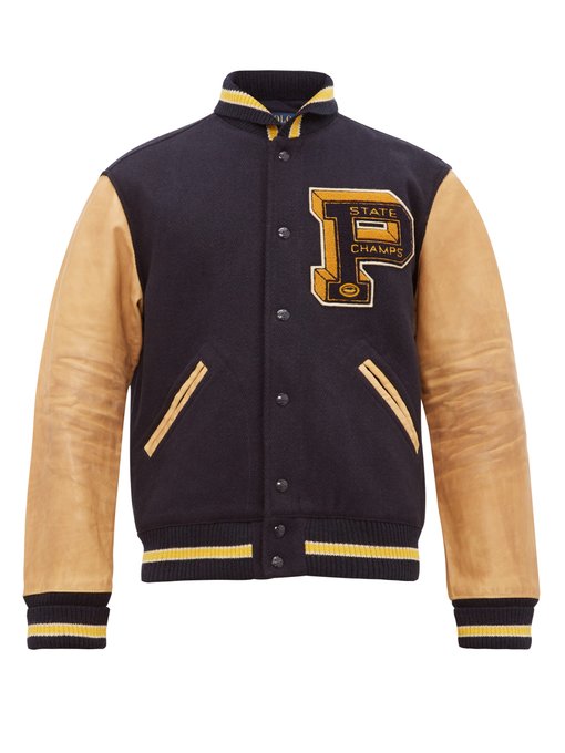 Leather and wool-blend varsity jacket 