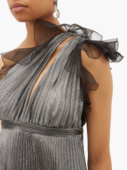 One-shoulder silk-blend pleated metallic gown | Giambattista Valli ...