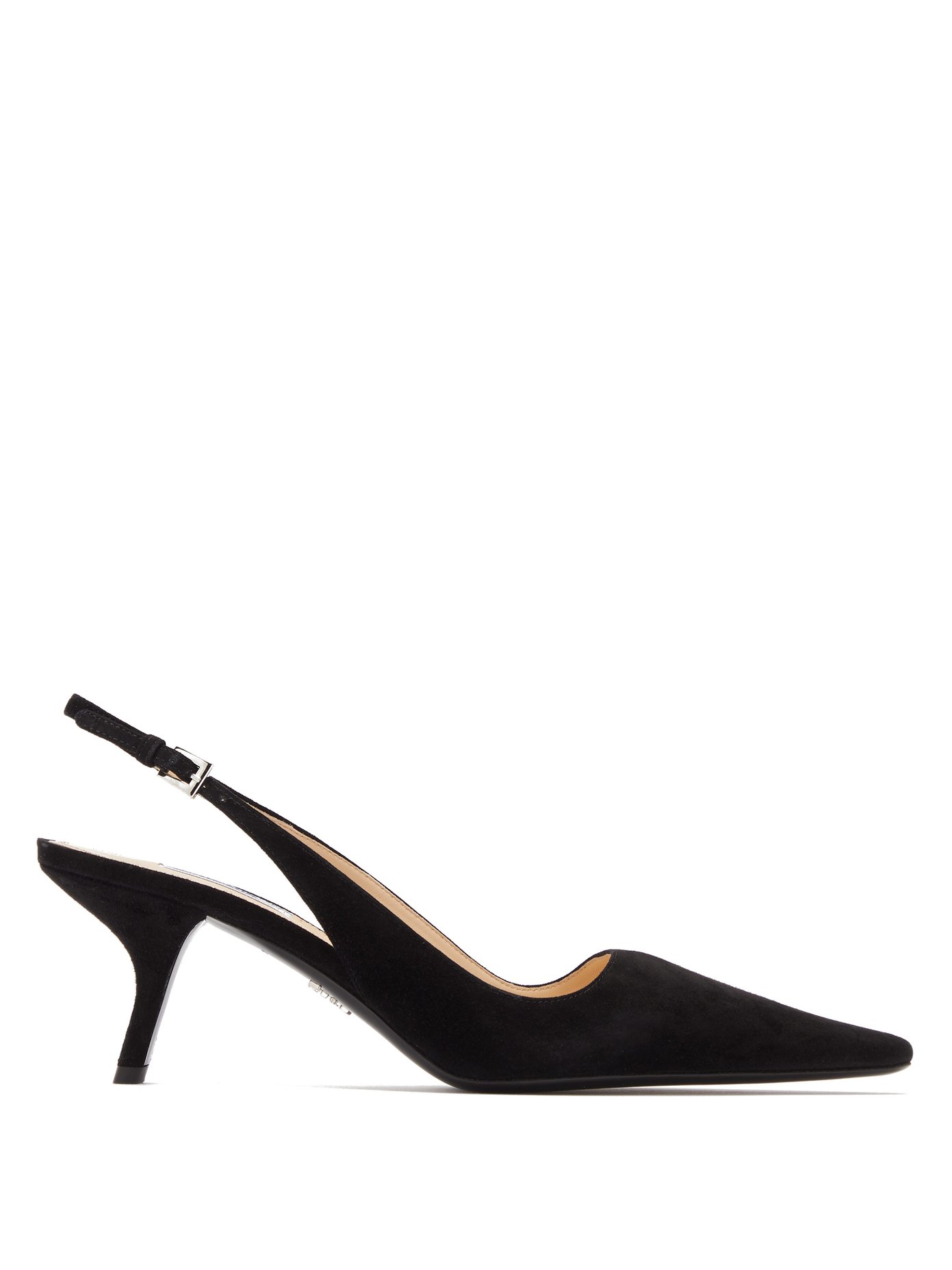 Squared point-toe slingback suede pumps 