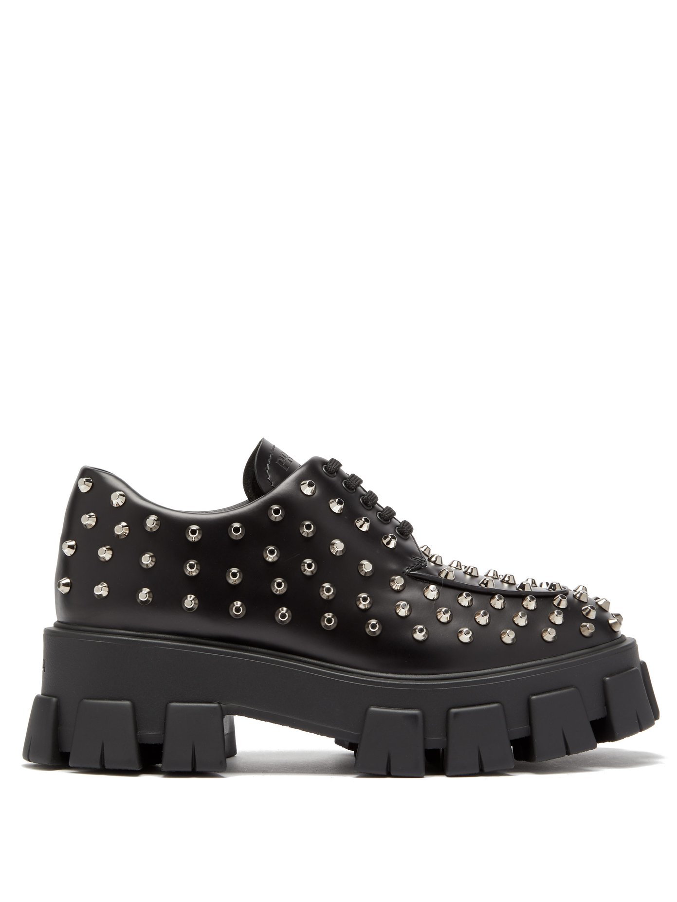 Studded leather derby shoes | Prada 
