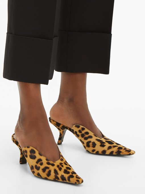 Leopard-print calf-hair mules | Prada 