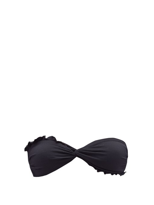 black ruffle bandeau bikini top