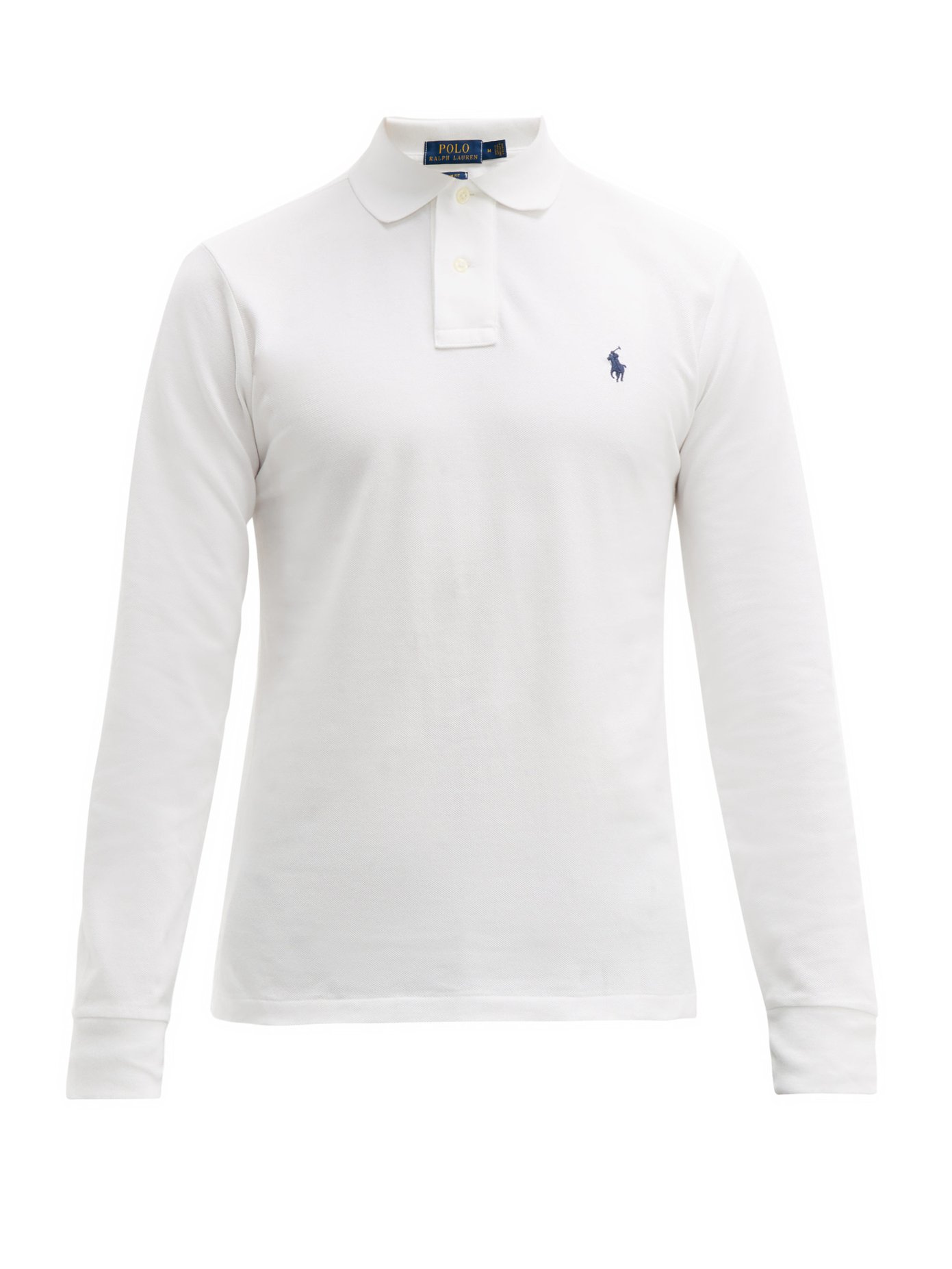 Long-sleeve slim-fit cotton polo shirt 