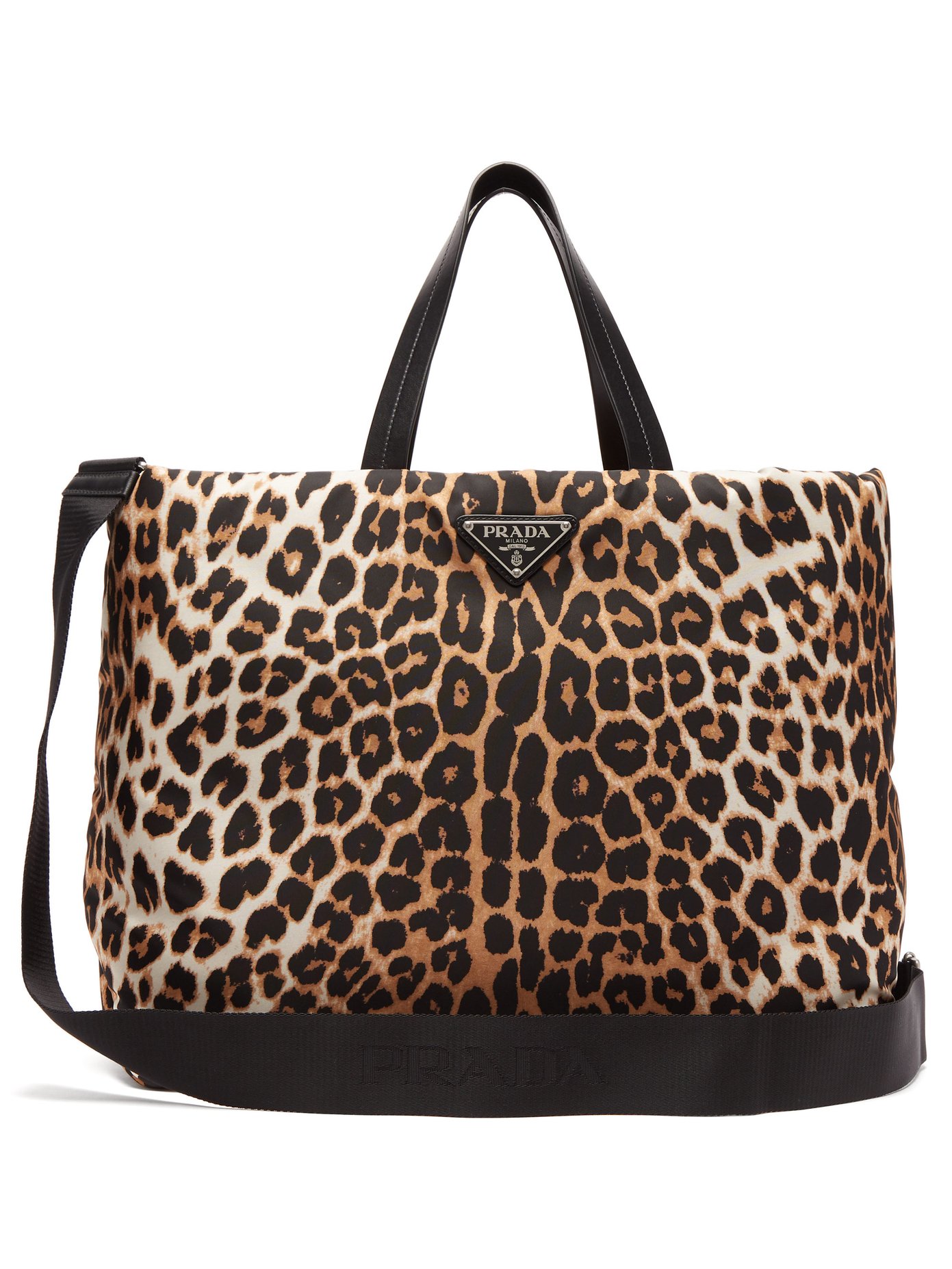 Leopard-print padded-nylon tote bag 