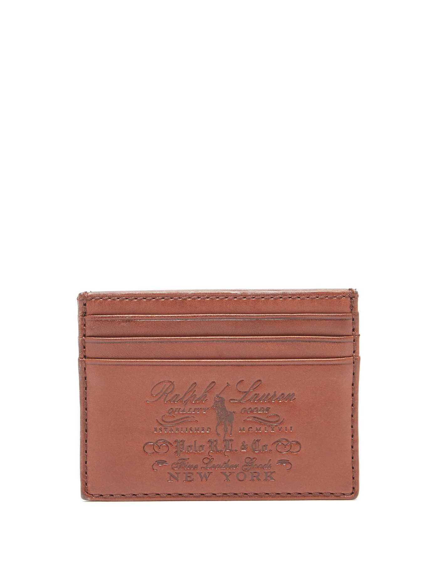 Logo-embossed leather card holder 