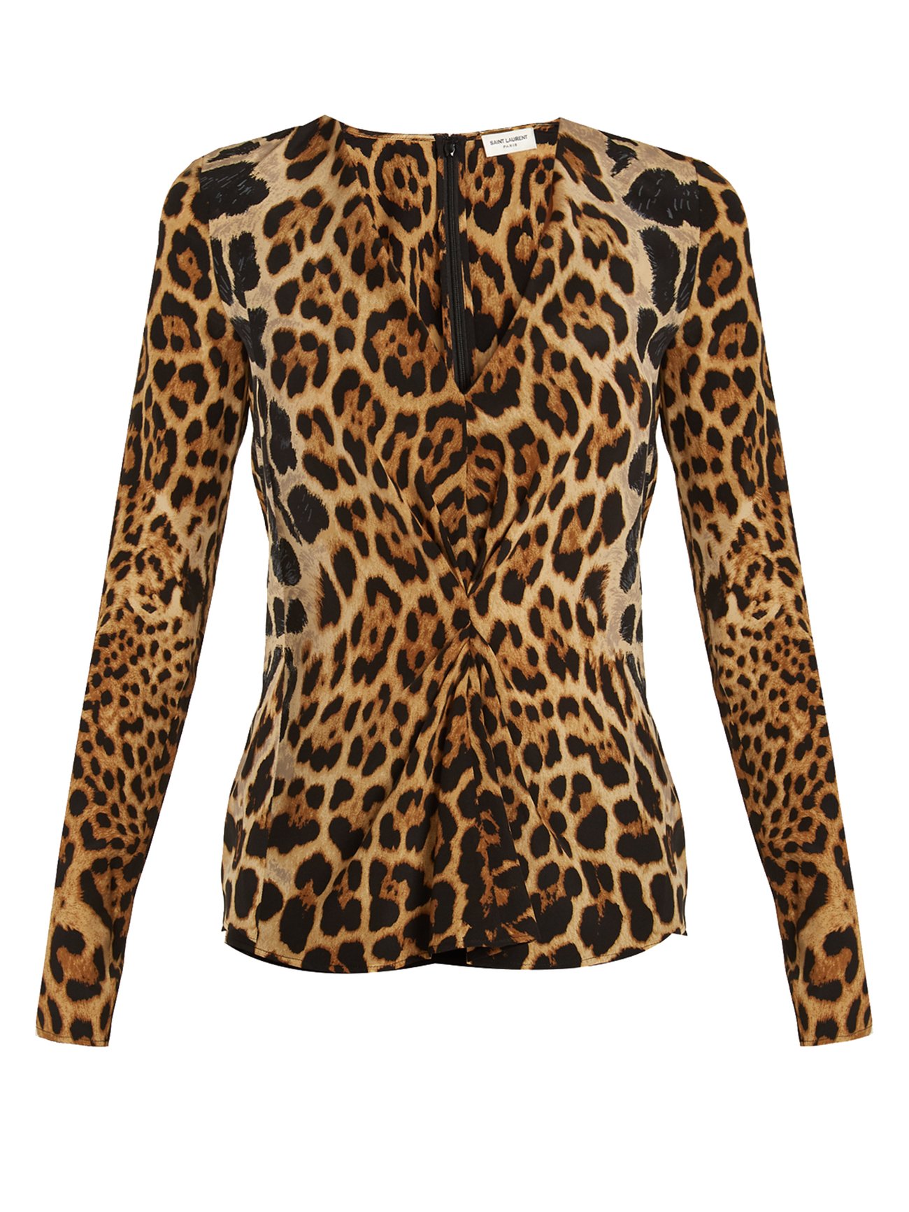 Brown V-neck leopard-print silk blouse | Saint Laurent | MATCHESFASHION US