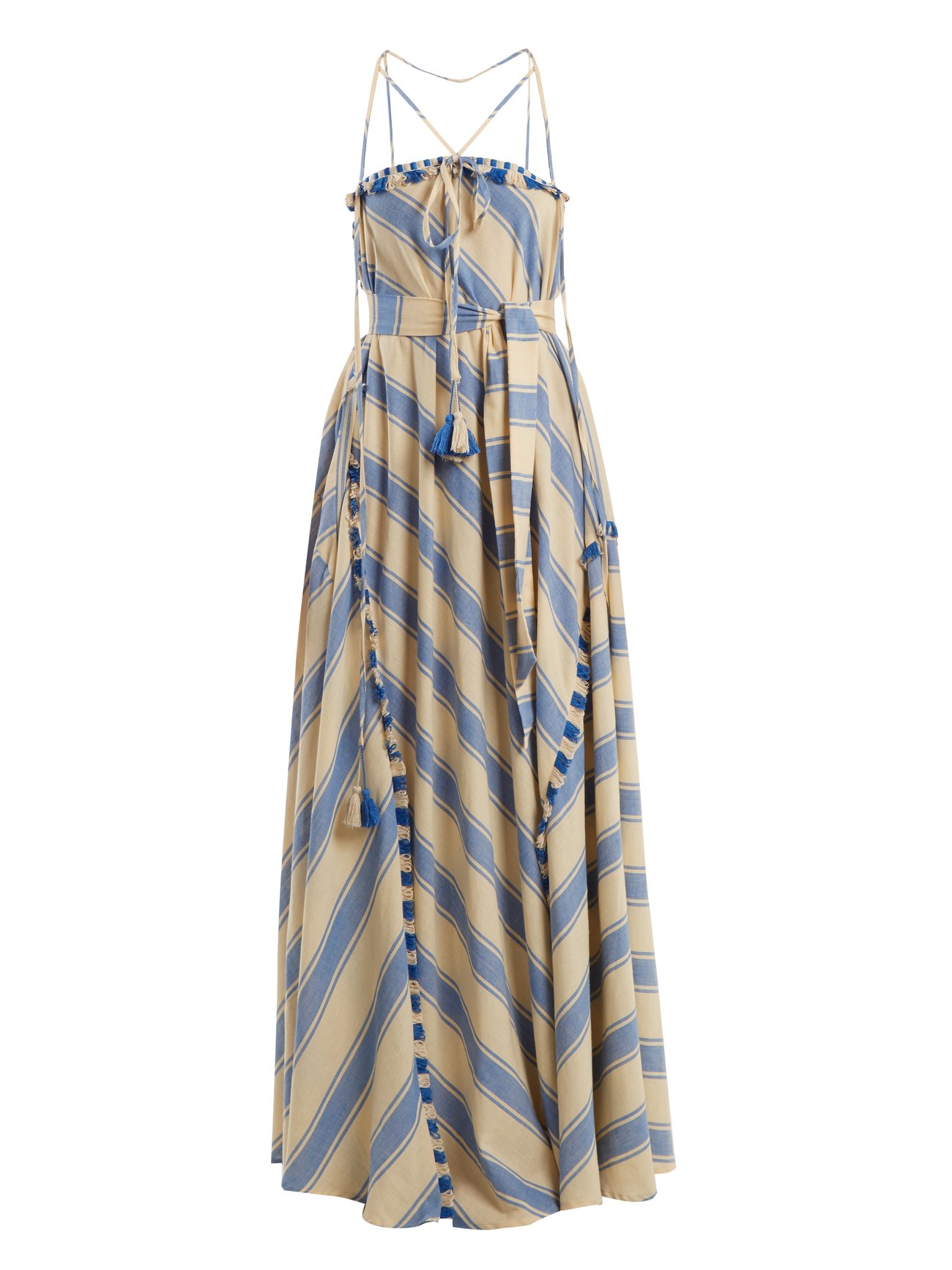 Blue Pedro tassel-embellished striped cotton dress | Dodo Bar Or ...