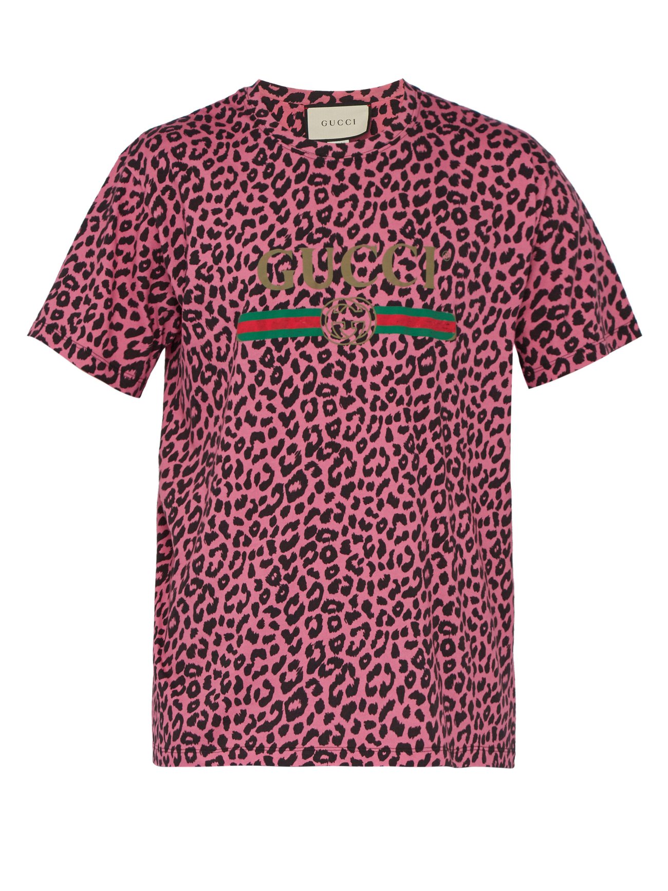 Pink Leopard-print logo cotton T-shirt 