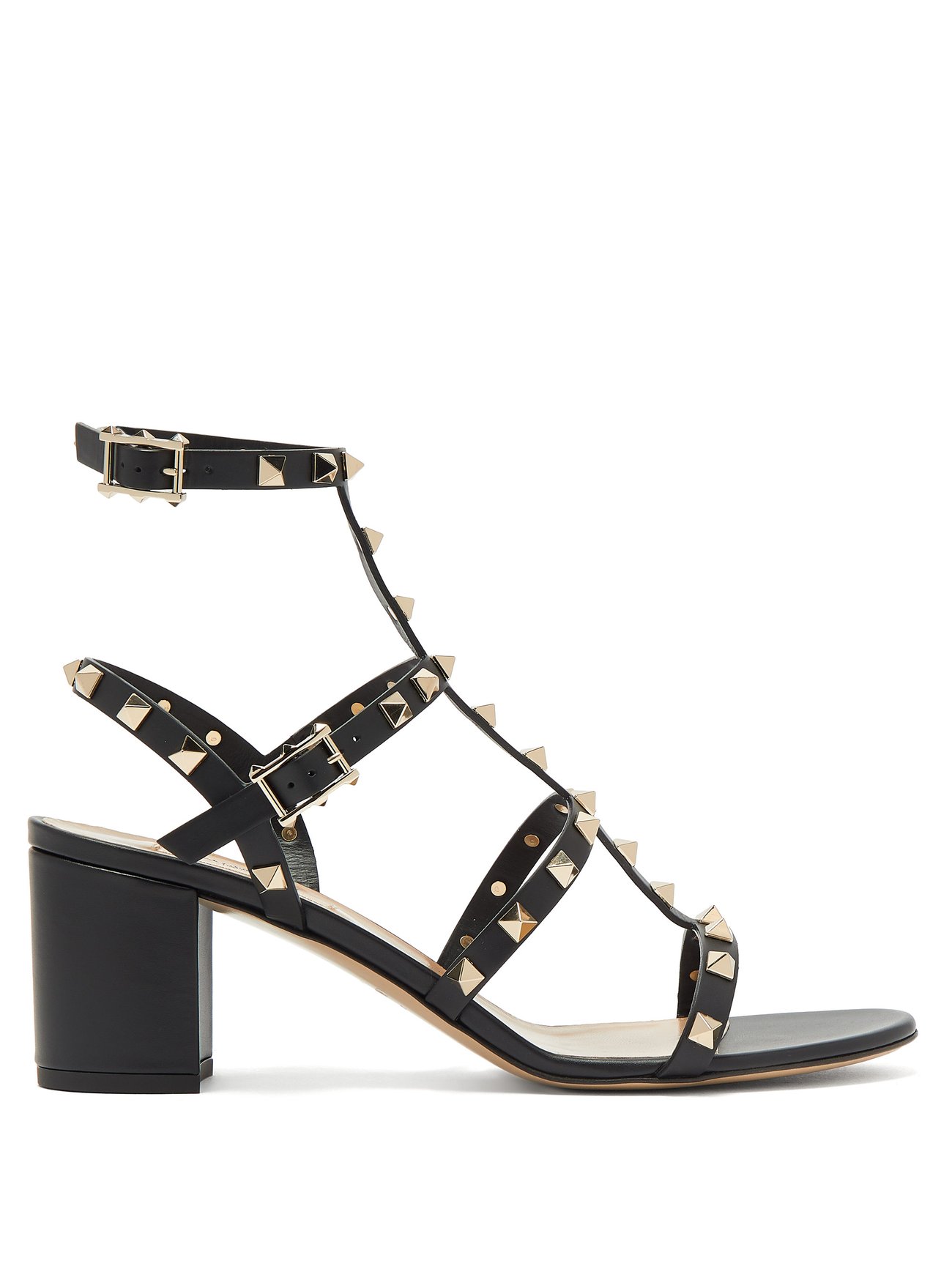 Black Rockstud block-heel leather sandals | Valentino | MATCHESFASHION US