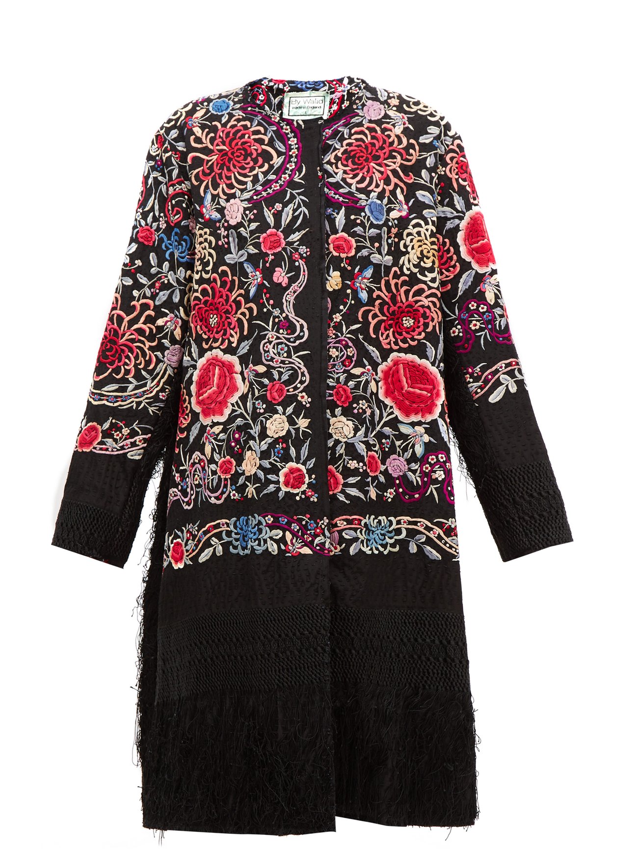 Black Tanita piano shawl floral-embroidered silk coat | By Walid ...