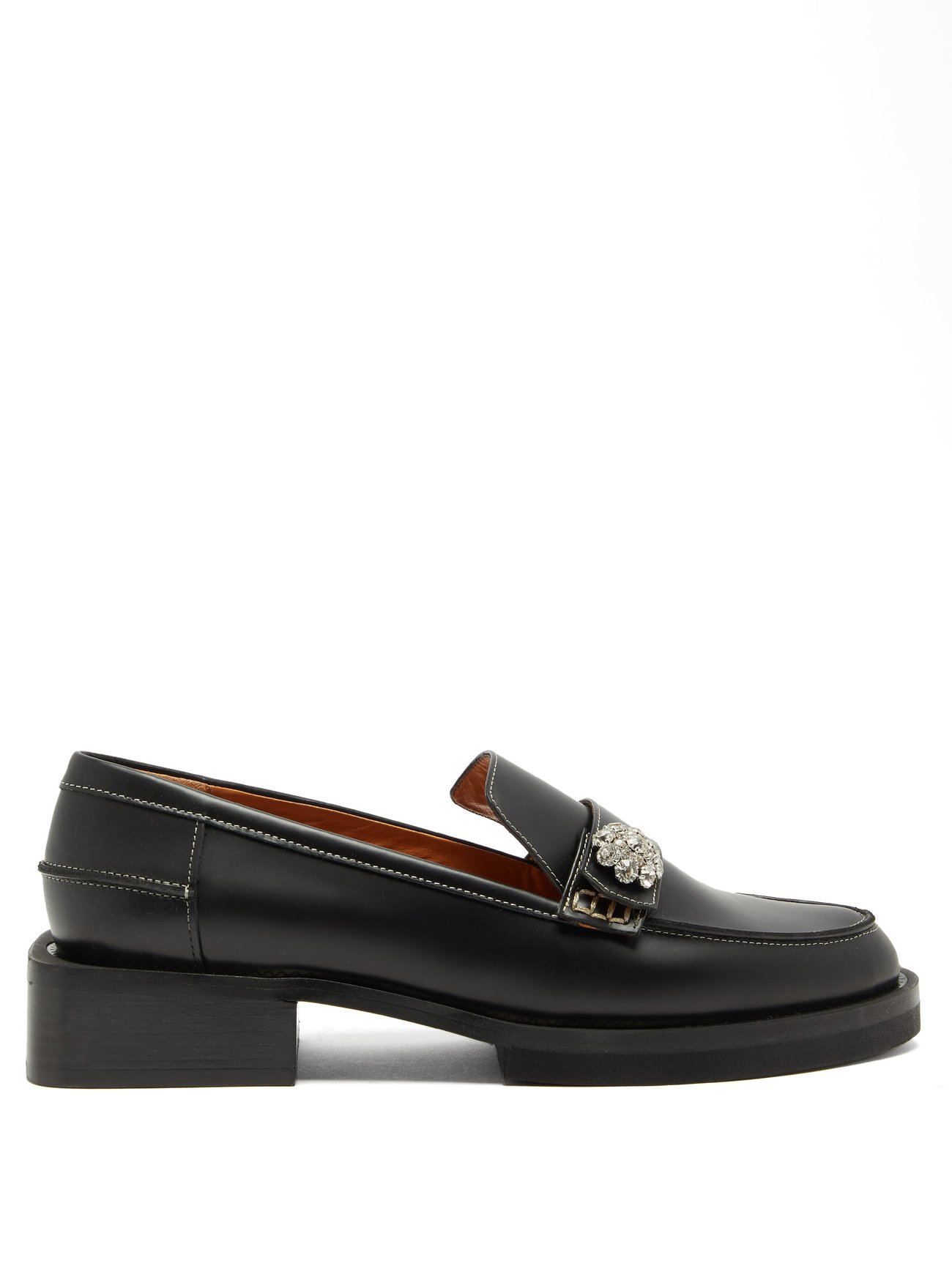 Black Crystal-embellished leather loafers | Ganni | MATCHESFASHION US