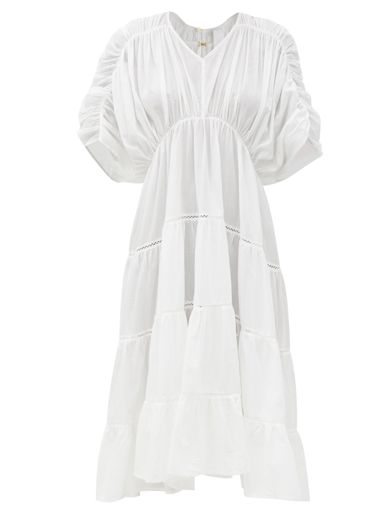 White Athene ruched cotton-lawn dress | Merlette | MATCHESFASHION US