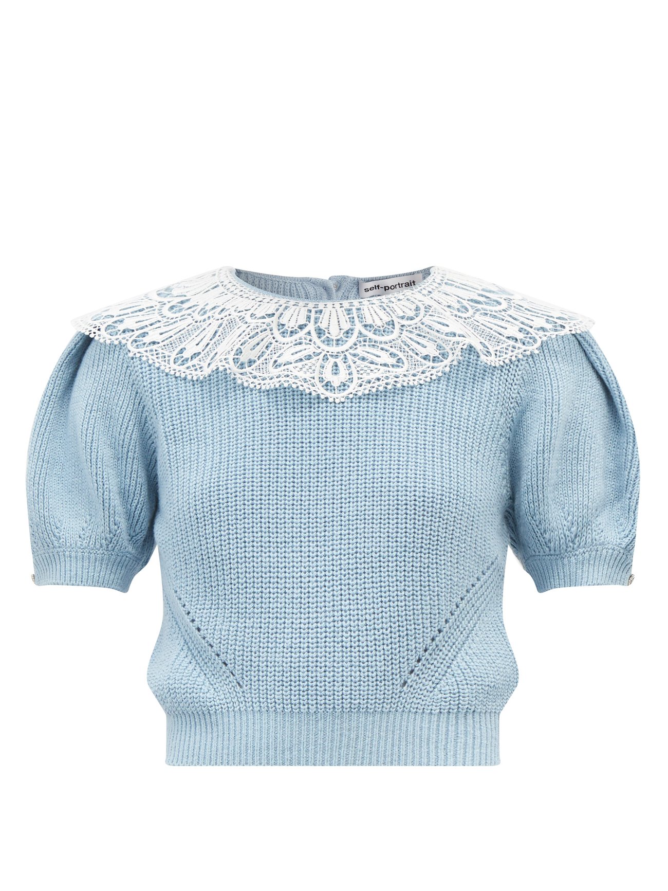 Blue Lace-trimmed crystal-embellished sweater | Self-Portrait ...