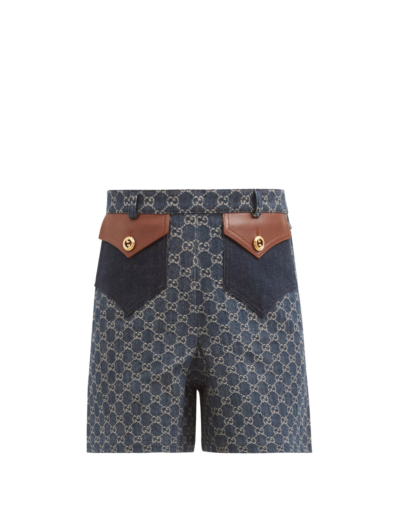 Blue High-rise GG-jacquard organic-cotton denim shorts | Gucci ...