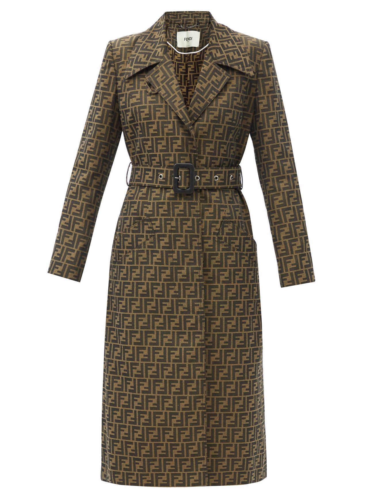 Brown FF-jacquard canvas trench coat 
