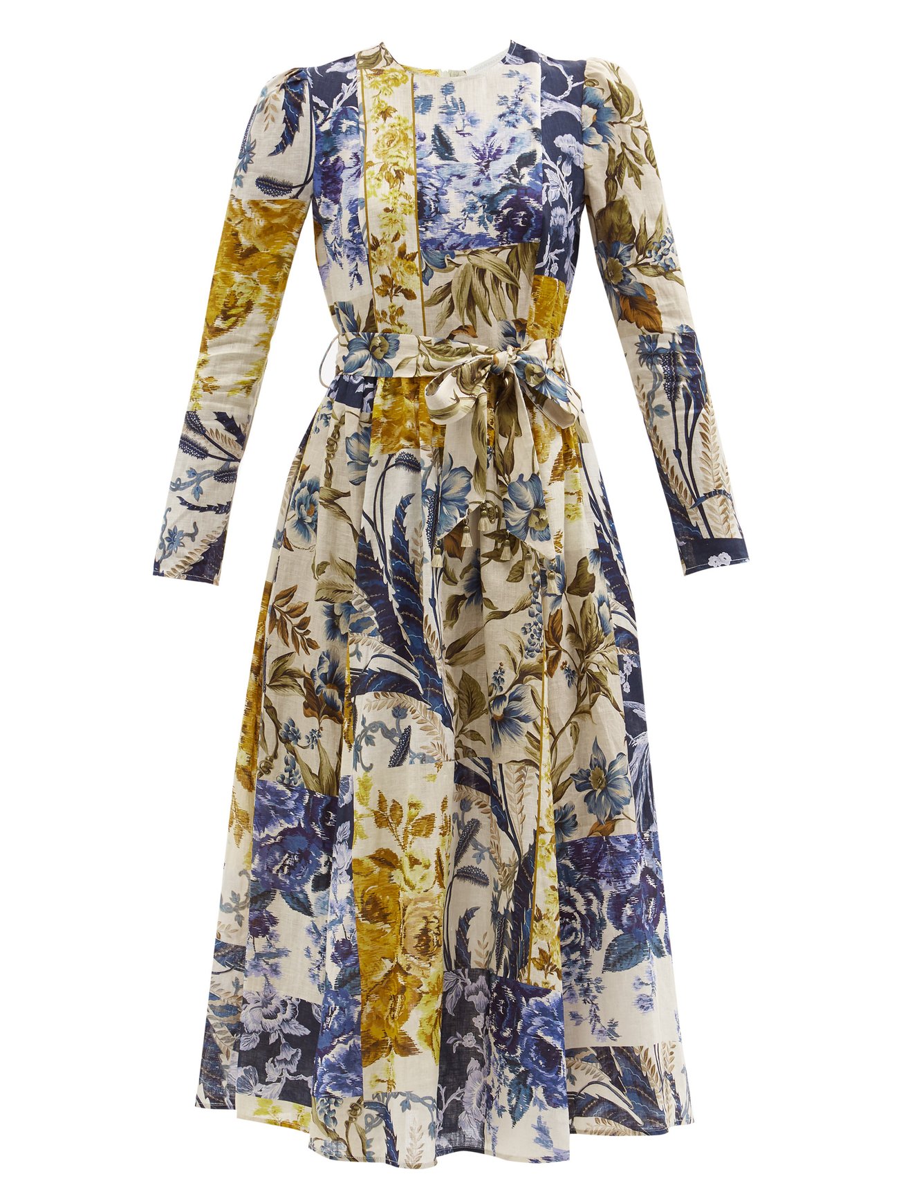 Print Aliane Patchwork Floral-print linen midi dress | Zimmermann ...