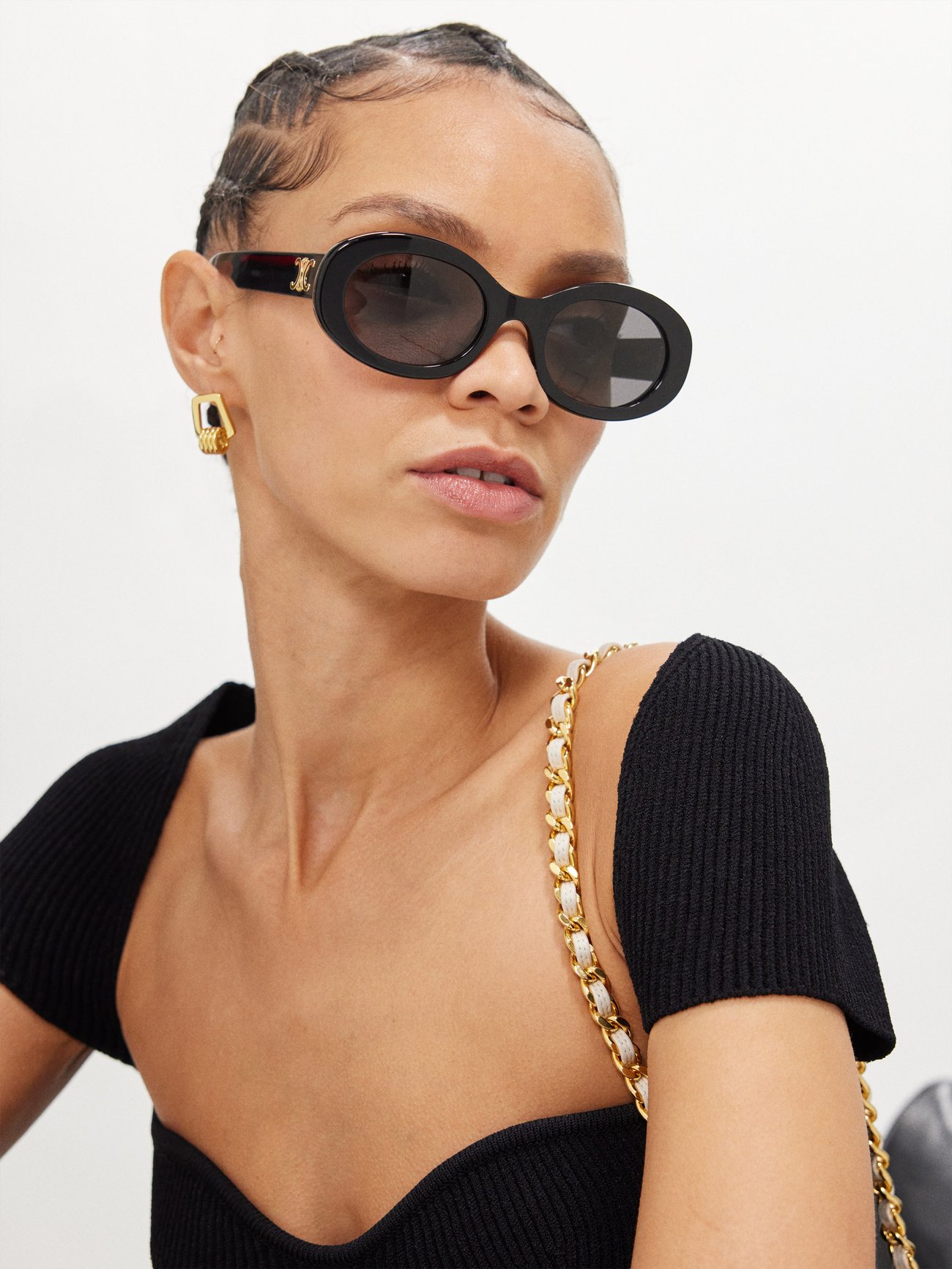 Triomphe oval acetate sunglasses Black Celine Eyewear | MATCHESFASHION FR