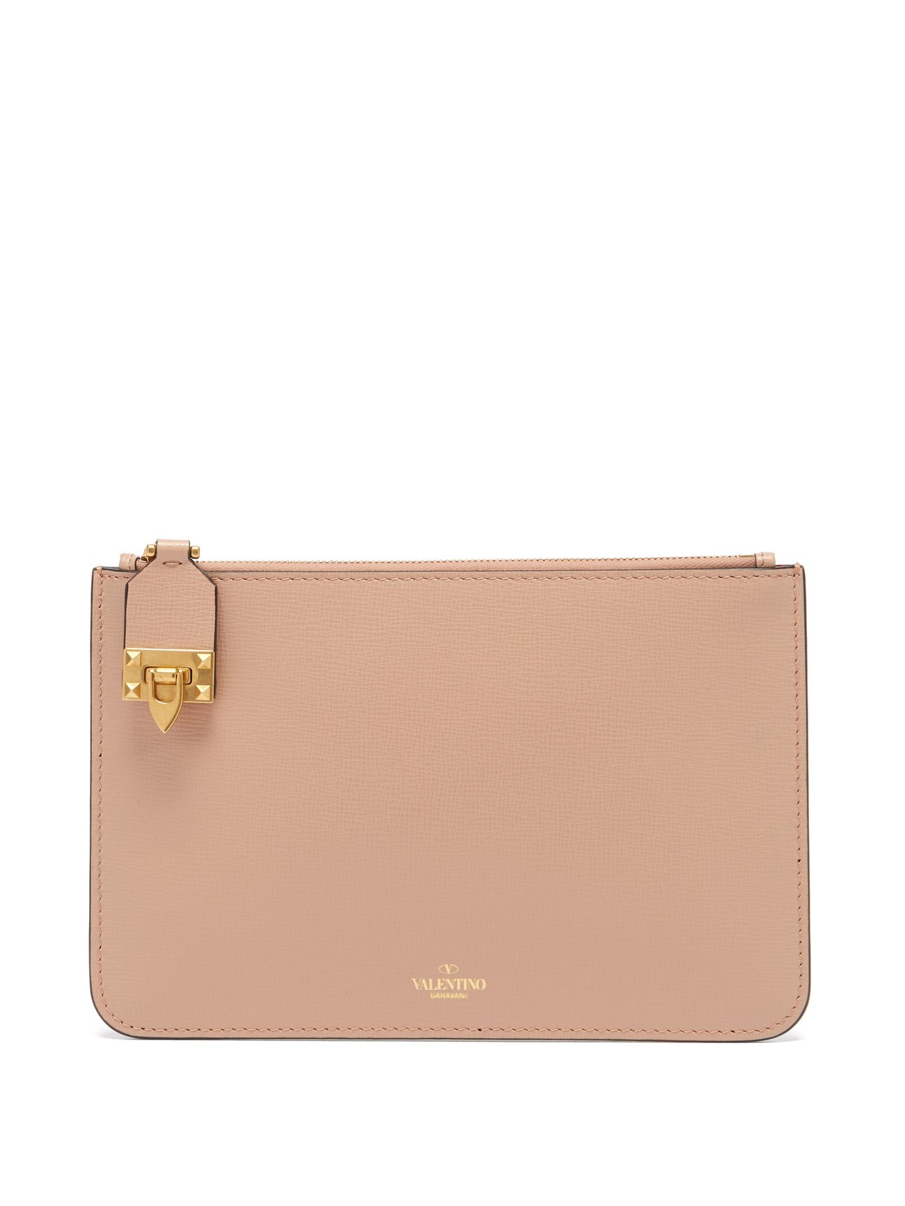 Pink Rockstud grained-leather pouch | Valentino | MATCHESFASHION US
