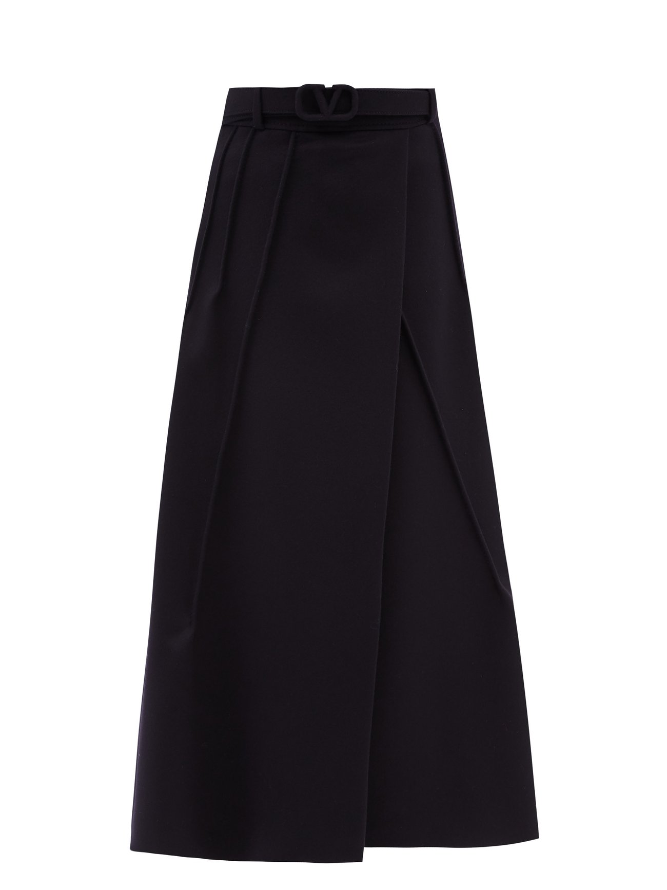 Navy Belted wool-blend crepe midi skirt | Valentino | MATCHESFASHION UK