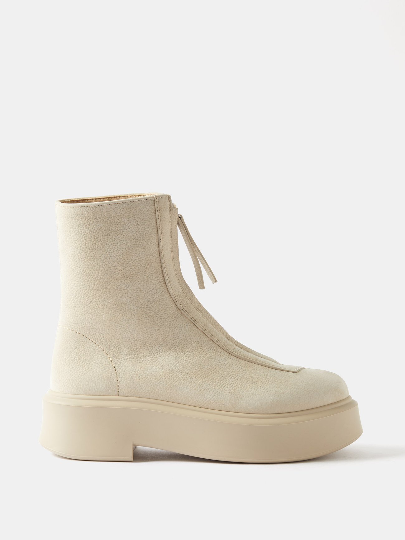 Zip-front leather ankle boots