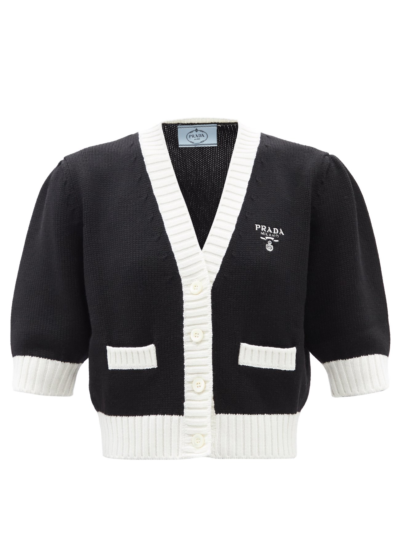 Logo-embroidered wool cropped cardigan
