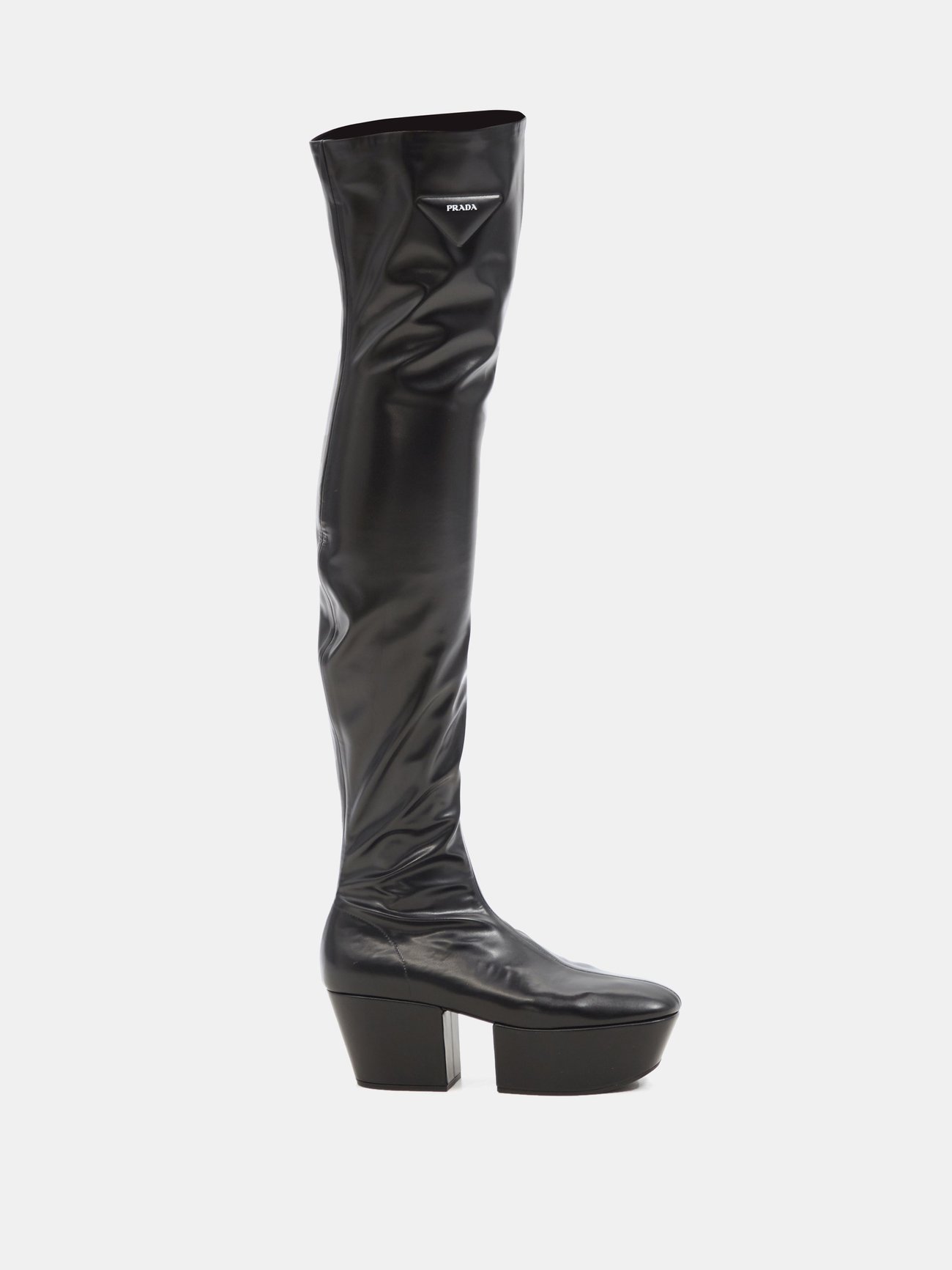 Black Over-the-knee leather platform boots | Prada | MATCHESFASHION UK