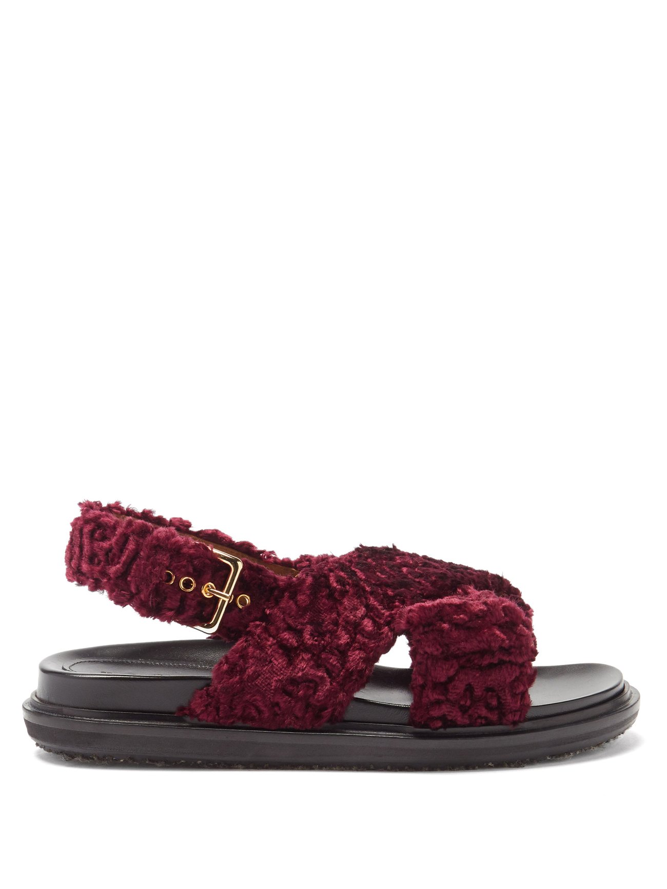 Burgundy Fussbett faux-shearling and leather sandals | Marni |  MATCHESFASHION UK